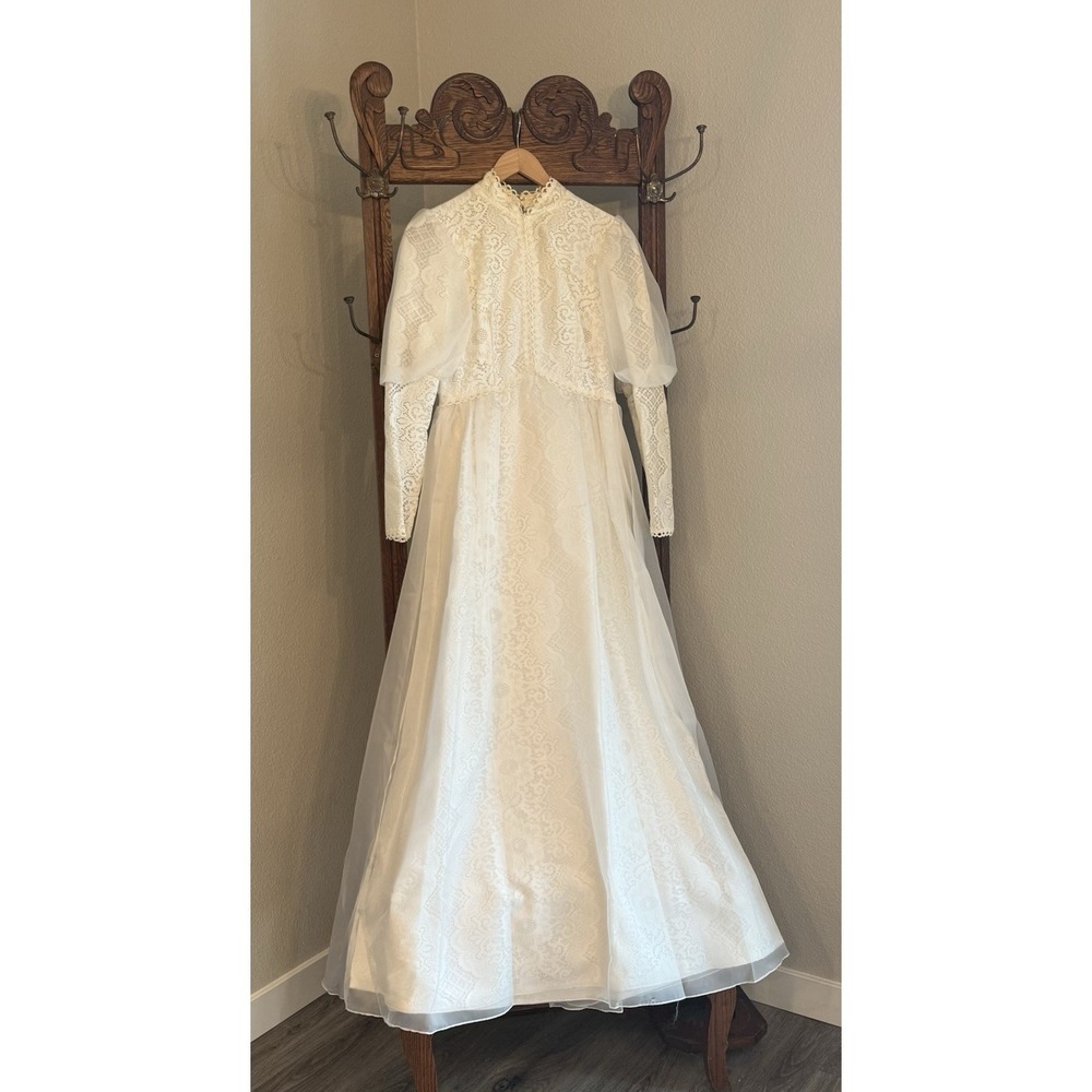 VTG Lorrie Deb San Francisco Wedding Dress Womens 11/12 Victorian Lace USA Read
